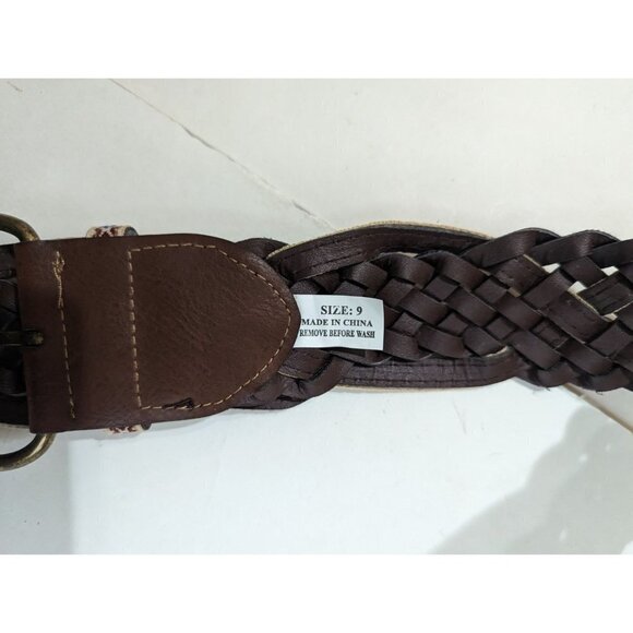 Vintage womens belt size 9 faux leather braided vegan friendly brown floral - Picture 6 of 9